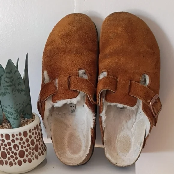 Birkenstock Boston clogs Chestnut Suede Faux-Sheepskin Slip-On Clogs 38 - Picture 4 of 15